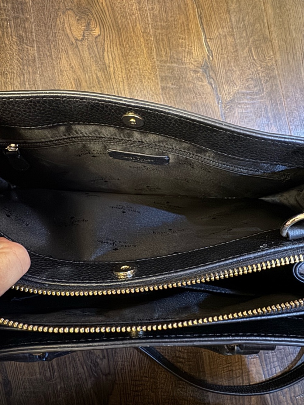 kate spade black pebbled leather satchel with gold hardware - Picture 4 of 5